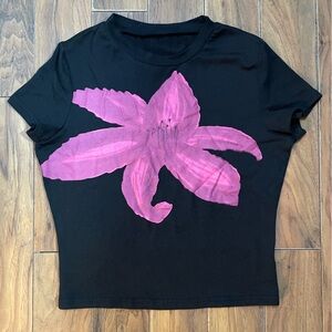 Black Sleeveless Crew Neck Top Y2K style Dark Fairy  Pink Floral Graphic